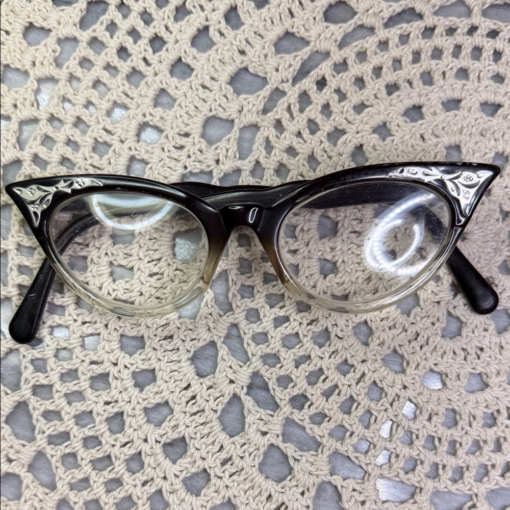 Vintage Cat-Eye Glasses with Black and Silver Frame